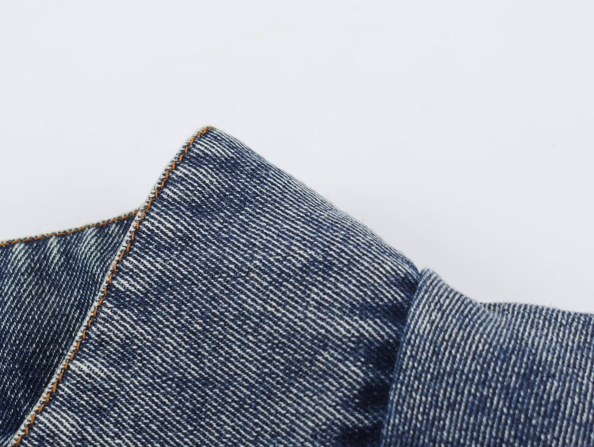 Women Clothing Stand Collar Short Denim Jacket SenDa
