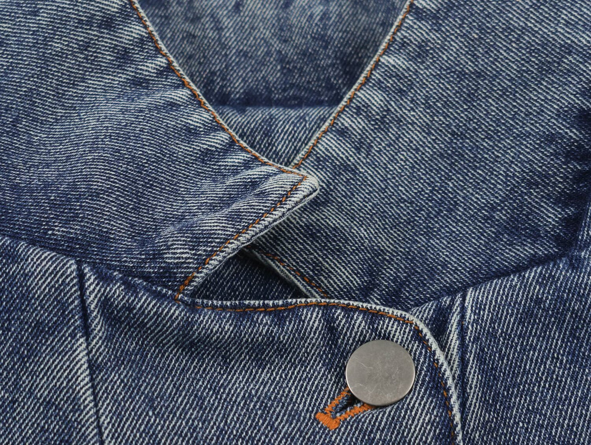 Women Clothing Stand Collar Short Denim Jacket SenDa