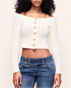 Women Autumn Collection Chic French Off Shoulder Boat Neck Cable Knit Pullover TinkleBell