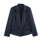 Autumn Casual Striped Collared Asymmetric Blazer SenDa