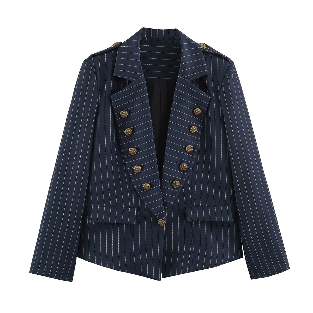 Autumn Casual Striped Collared Asymmetric Blazer SenDa
