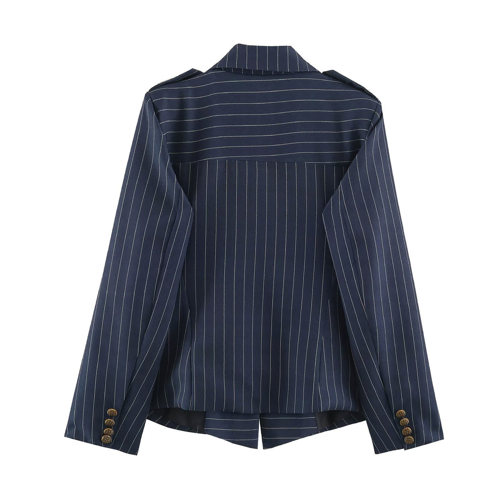 Autumn Casual Striped Collared Asymmetric Blazer SenDa