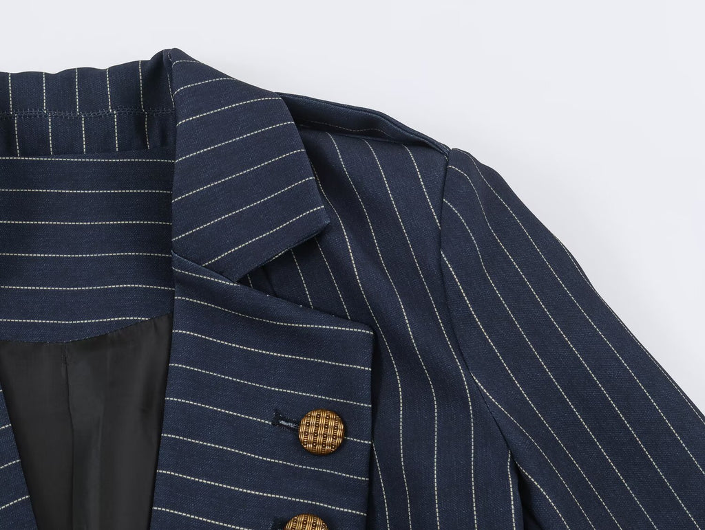 Autumn Casual Striped Collared Asymmetric Blazer SenDa
