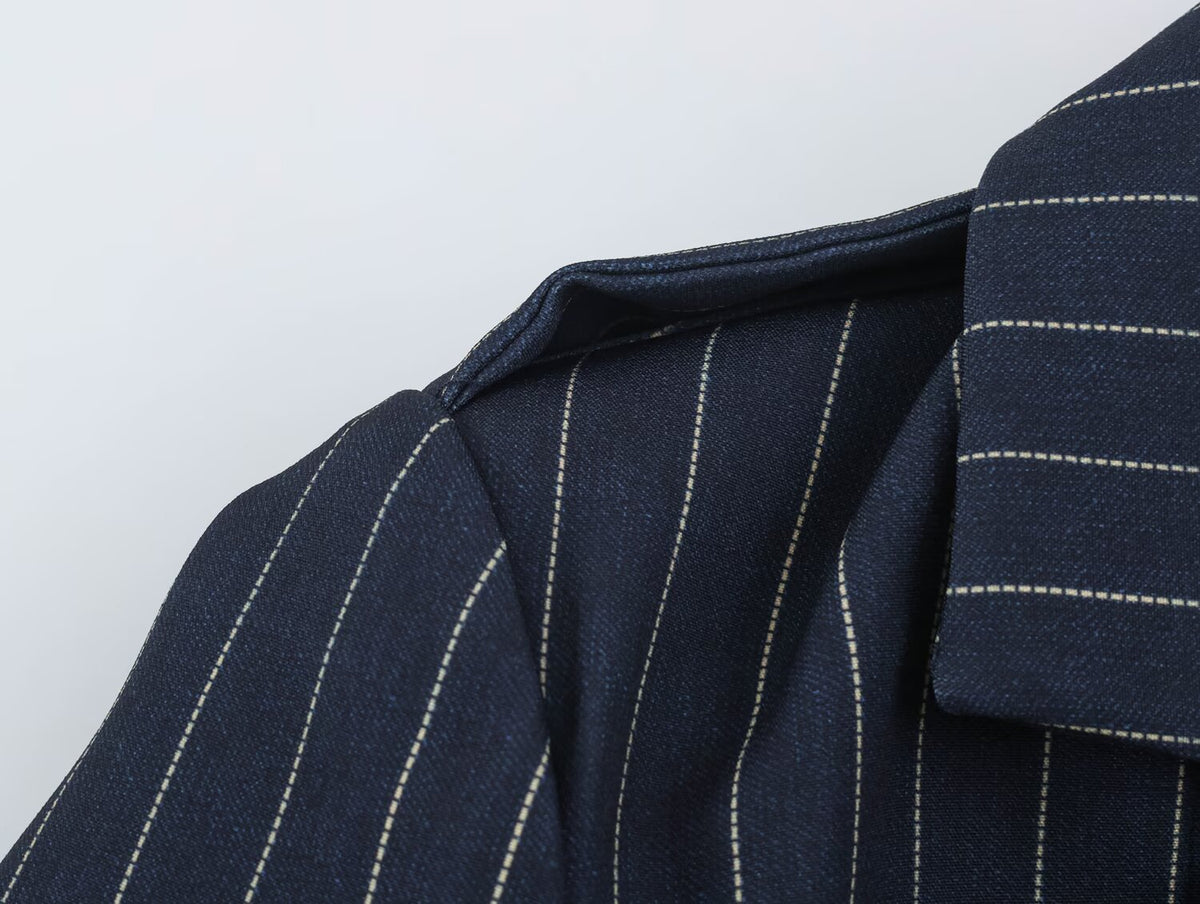 Autumn Casual Striped Collared Asymmetric Blazer SenDa