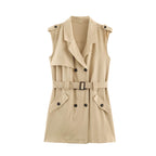 Autumn Women Clothing High Grade Collared Sleeveless Double Breasted Waistband Dress FRIDAY