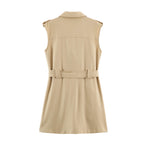 Autumn Women Clothing High Grade Collared Sleeveless Double Breasted Waistband Dress FRIDAY