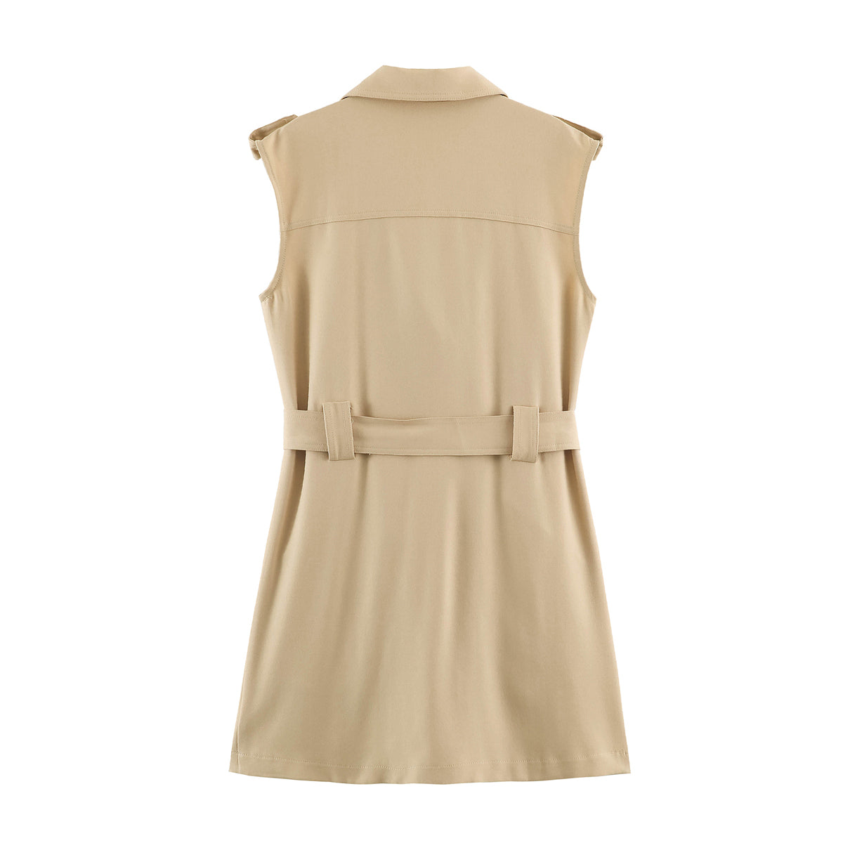 Autumn Women Clothing High Grade Collared Sleeveless Double Breasted Waistband Dress FRIDAY