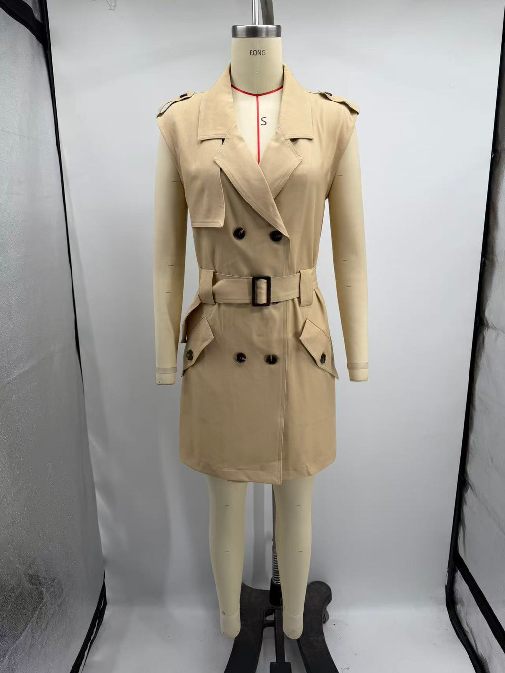 Autumn Women Clothing High Grade Collared Sleeveless Double Breasted Waistband Dress FRIDAY