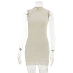 French Apricot Lace Sleeveless Vest Dress Women Clothing Summer Waist Controlled Slim Fit Hip Dress LaceCH