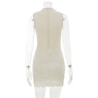 French Apricot Lace Sleeveless Vest Dress Women Clothing Summer Waist Controlled Slim Fit Hip Dress LaceCH