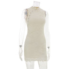 French Apricot Lace Sleeveless Vest Dress Women Clothing Summer Waist Controlled Slim Fit Hip Dress LaceCH