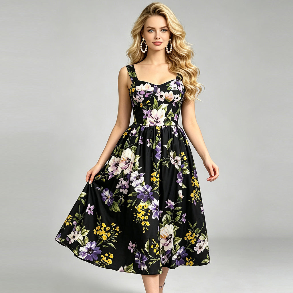 Women Summer Vacation Sleeveless Printed Dress ESUNG