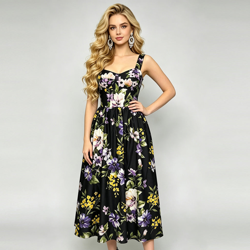 Women Summer Vacation Sleeveless Printed Dress ESUNG