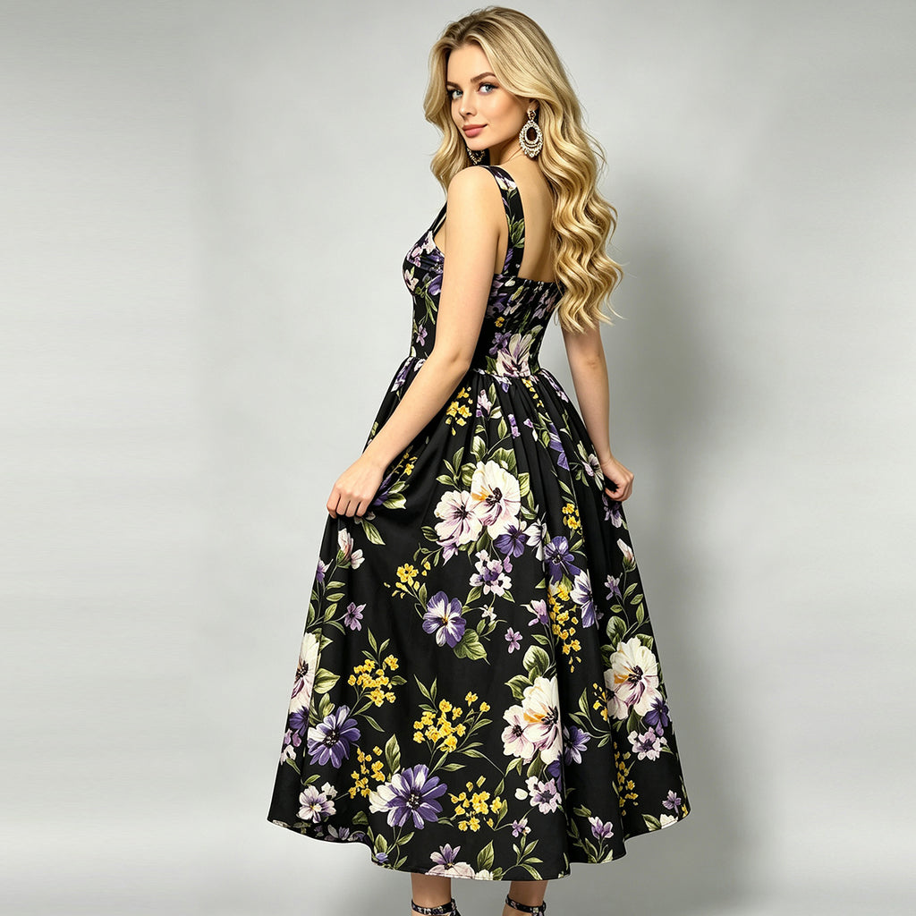 Women Summer Vacation Sleeveless Printed Dress ESUNG