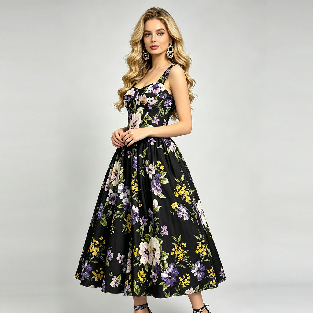 Women Summer Vacation Sleeveless Printed Dress ESUNG