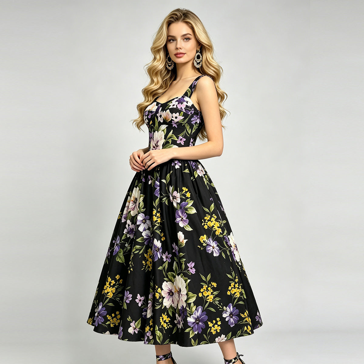 Women Summer Vacation Sleeveless Printed Dress ESUNG