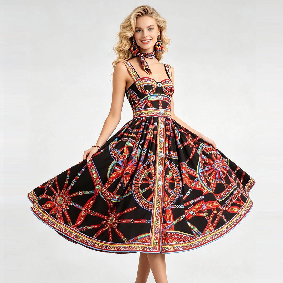 Women Summer Daily Sleeveless Printed Dress ESUNG