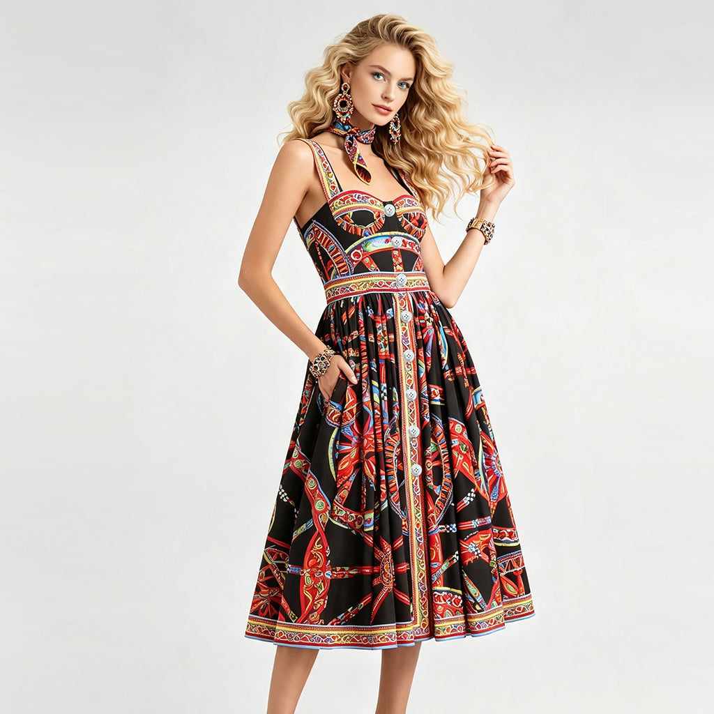 Women Summer Daily Sleeveless Printed Dress ESUNG