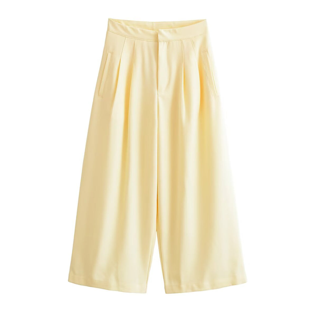 Fall Women Clothing High Waist Slimming Casual Solid Color Wide Leg Pants TRAF