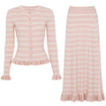 Summer Autumn Fashionable Striped Hollow Out Cutout Out Long Sleeve Cardigan Dress Slim Fit Skirt Set Dimenssa