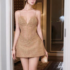 Summer Special Interest Design Heavy Industry Beads Tube Top Short Waist Controlled Dress KLEEZY