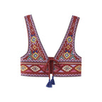 Women Elegant Embroidered V neck Lace up Short Vest CHEN