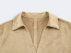 Women Clothing Autumn Solid Color Casual Suede Long Sleeve Polo Collar Shirt SenDa