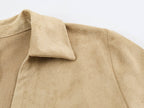 Women Clothing Autumn Solid Color Casual Suede Long Sleeve Polo Collar Shirt SenDa
