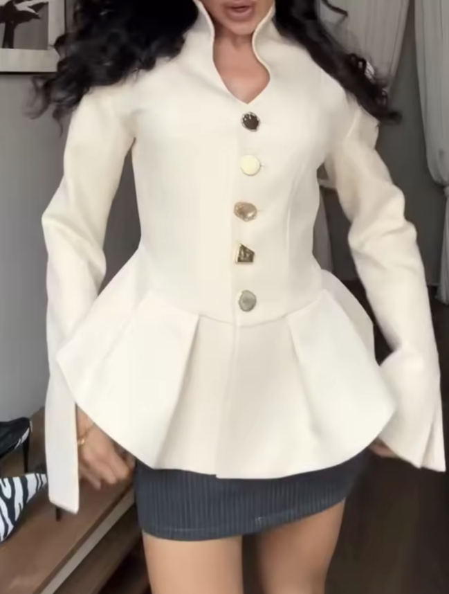 Women Clothing Autumn Waist Controlled V neck Design Blazer TinkleBell