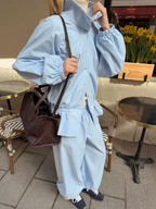 Women Clothing Fall Stand up Collar Cinched Small Coat Loose Wide Leg Pants TinkleBell