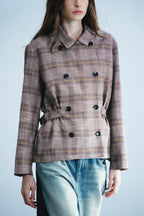 Autumn Women Clothing Long Sleeve Stand Collar Adjustable Strap Double Breasted Plaid Blazers SenDa