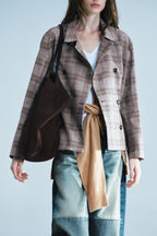 Autumn Women Clothing Long Sleeve Stand Collar Adjustable Strap Double Breasted Plaid Blazers SenDa
