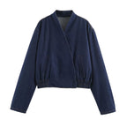 Denim Double Breasted Bomber Jacket Coat Stitching Balloon Jeans SenDa