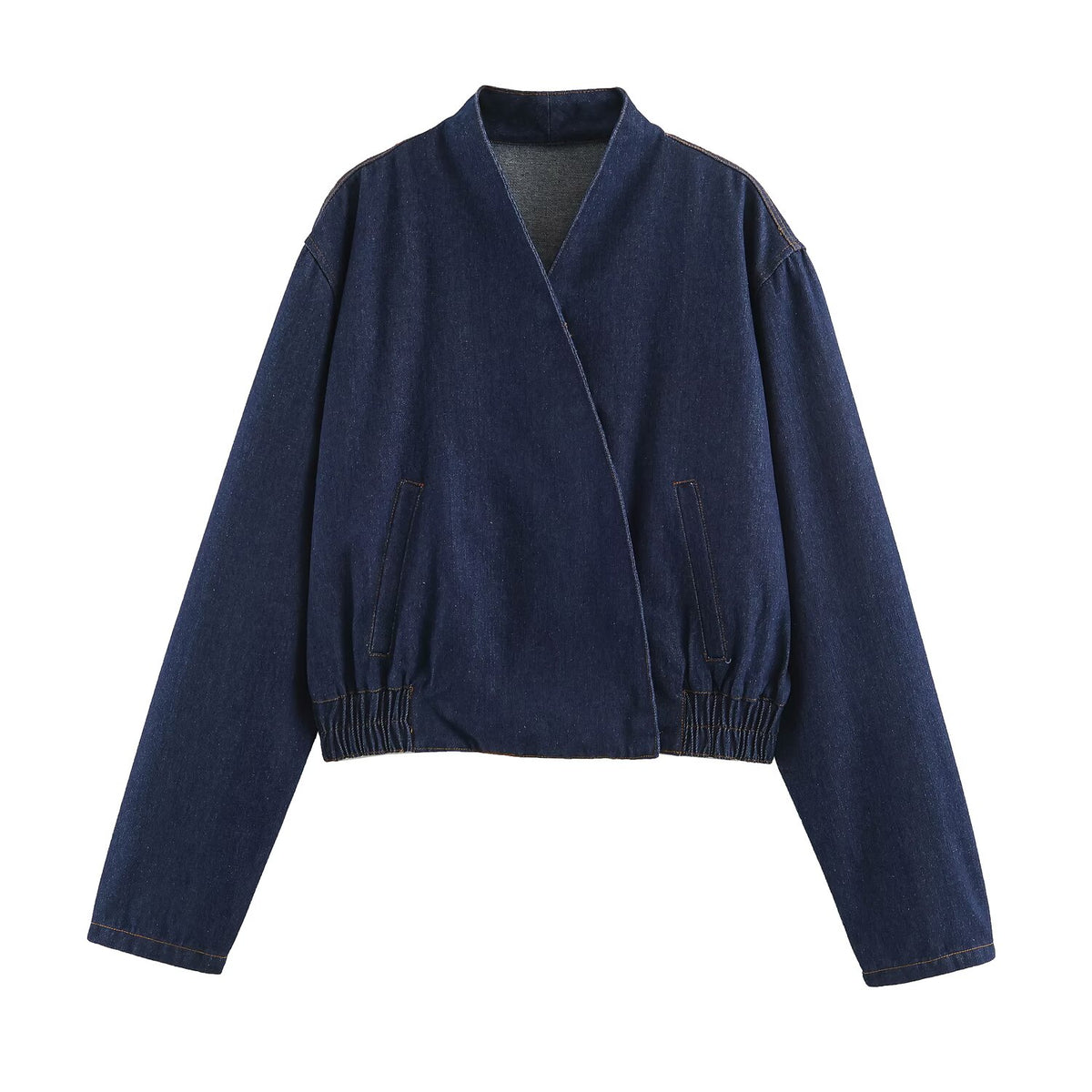 Denim Double Breasted Bomber Jacket Coat Stitching Balloon Jeans SenDa