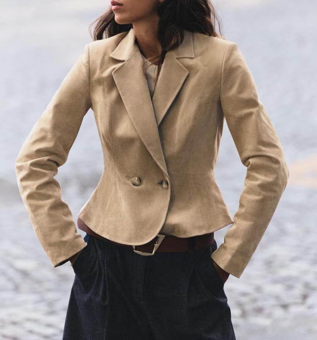 Women Clothing Fashionable Padded Shoulder Short Blazer SenDa