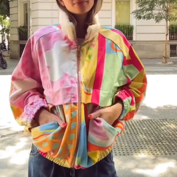 Autumn Lambswool Color Matching Printing Coat Top TinkleBell