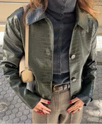 Retro Design Niche All Match Collared Faux Leather Jacket TinkleBell