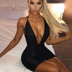 Spring Women Clothing V neck Lace up Sexy Dress Women Hollow Out Cutout out CHARM