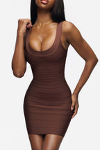 Sexy Backless U Neck Sexy Bandage One Piece Dress Striped Slimming Stretch Knitted Sheath Dress TinkleBell