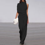 Women Pants Solid Color One Shoulder Pile Collar Jumpsuit Popular Dress Trousers MandyShow