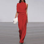 Women Pants Solid Color One Shoulder Pile Collar Jumpsuit Popular Dress Trousers MandyShow