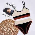Women Split Swimsuit Rib Fabric Stitching Sexy High Waist Bikini YatHin