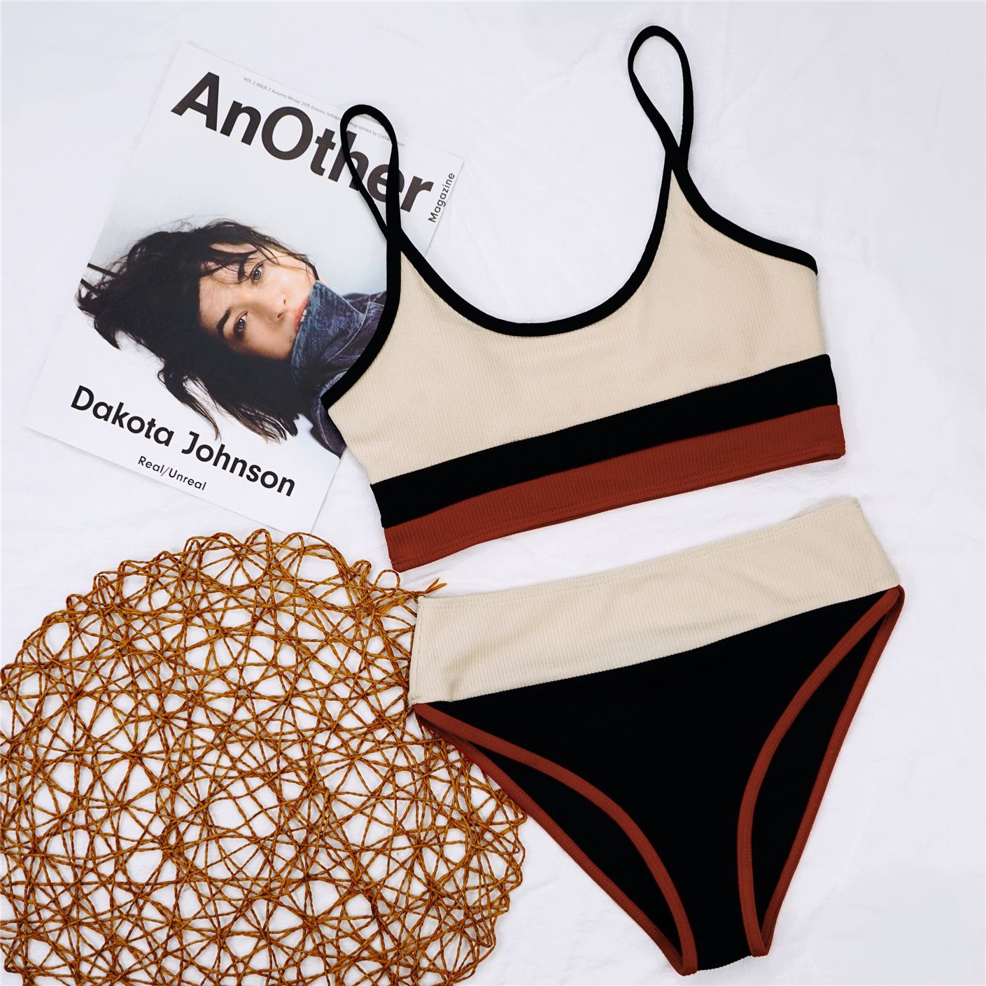 Women Split Swimsuit Rib Fabric Stitching Sexy High Waist Bikini YatHin