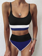 Women Split Swimsuit Rib Fabric Stitching Sexy High Waist Bikini YatHin