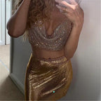 Bar Nightclub Sexy Backless Tube Top Metal Rhinestone Spaghetti Straps Cropped Vest Women Clothing Hadid
