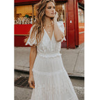 Summer Women Wear V neck Short Sleeve Lace Dress Inly