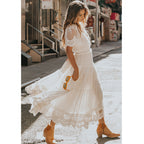 Summer Women Wear V neck Short Sleeve Lace Dress Inly