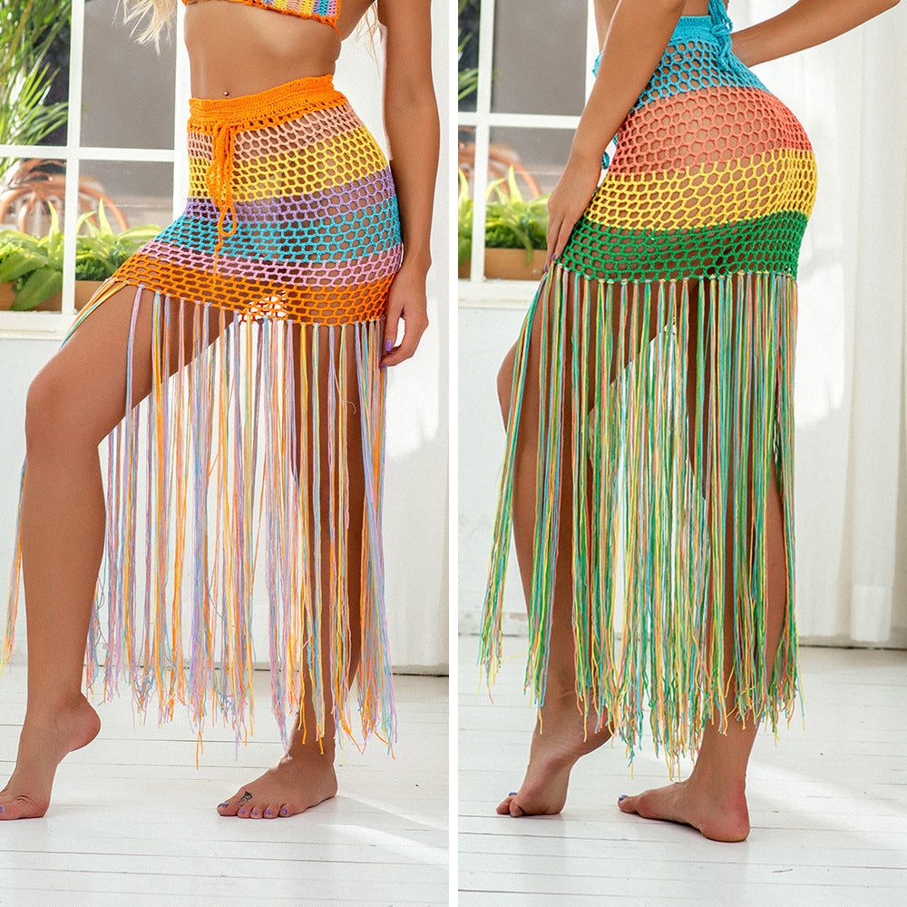 Modern at Hand Crocheting Beach Split Tassel Color A line Skirt Zunee