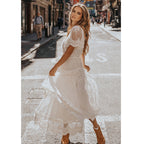 Summer Women Wear V neck Short Sleeve Lace Dress Inly