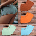 Handmade Beach Solid Color Short Swimming Trunks Sexy Cutout Hand Crocheting Cotton Sunscreen Zunee